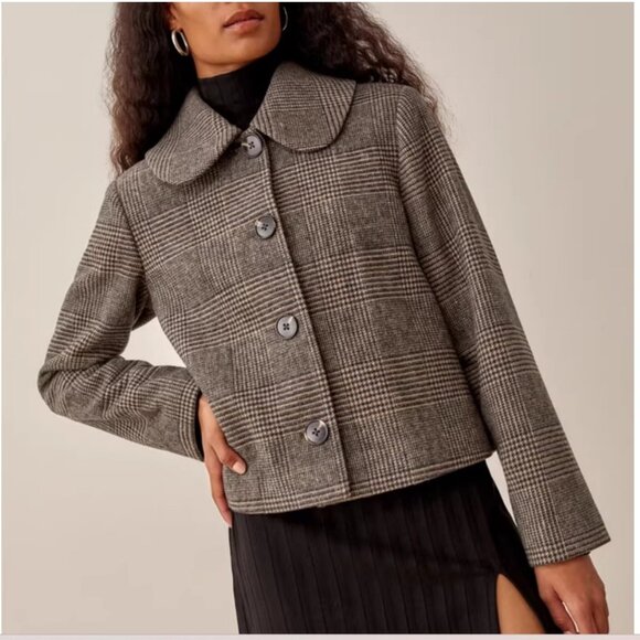 NWOT Reformation Dillon Wool Jacket in Brown Plaid - Picture 2 of 7